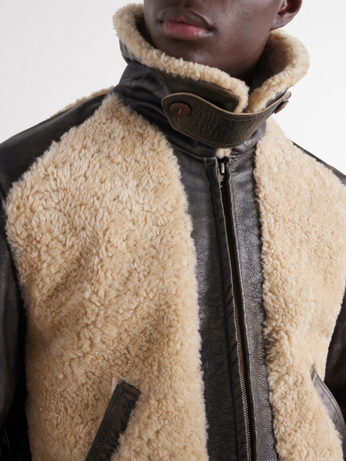 RRL - Geronimo Belted Shearling-Trimmed Leather Jacket - Brown