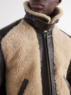 RRL - Geronimo Belted Shearling-Trimmed Leather Jacket - Brown