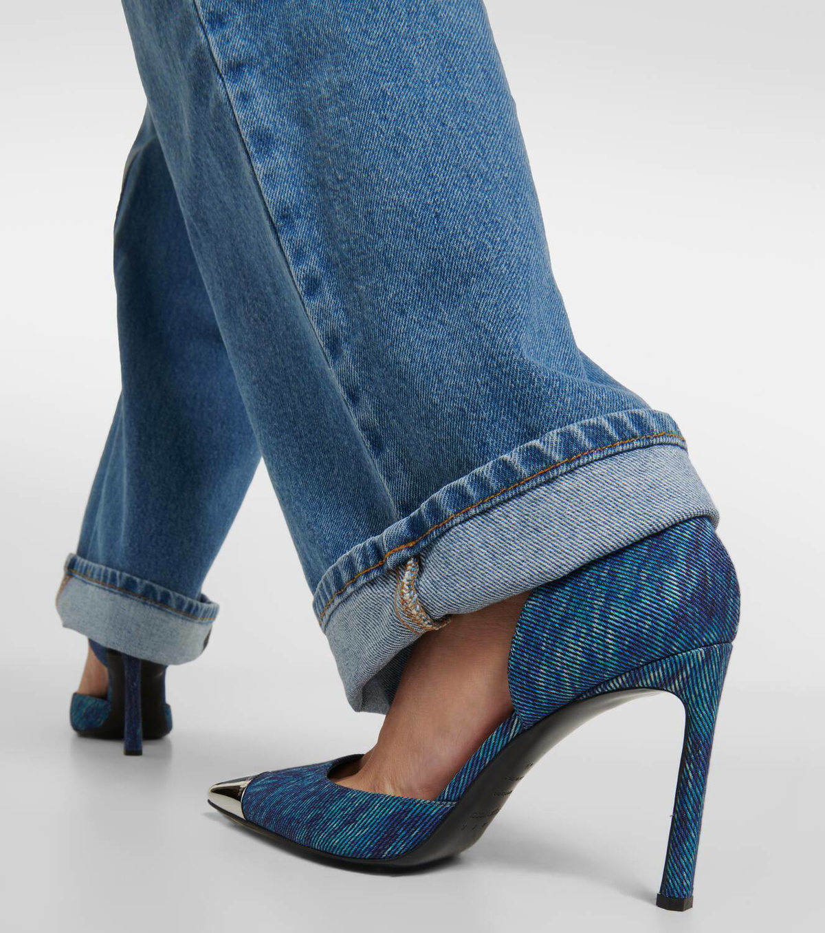 【送料&関税込】Sergio Rossi Denim Effect Mules Sandals Blue High heel: 95mm, sr Evangelie - Sandals Oceano