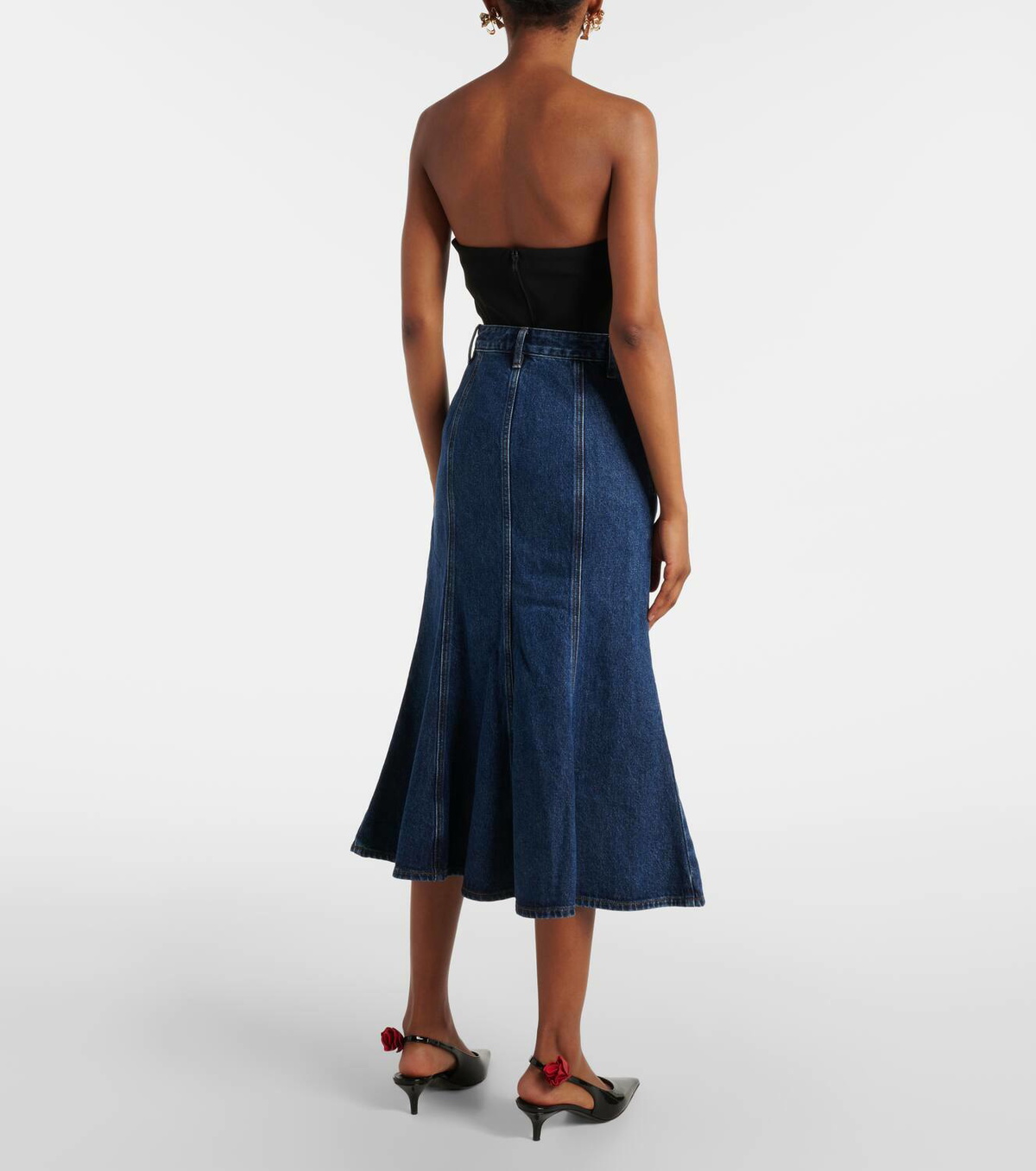 Self-Portrait Flared denim midi skirt Self-Portrait