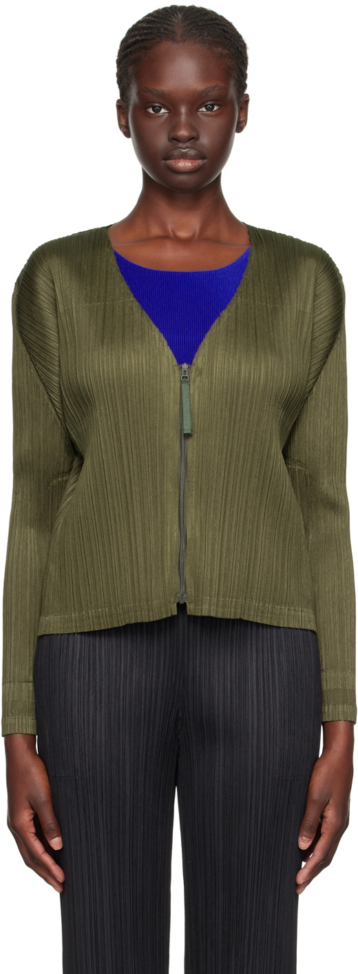 Pleats Please Issey Miyake Khaki Monthly Colors September Cardigan  