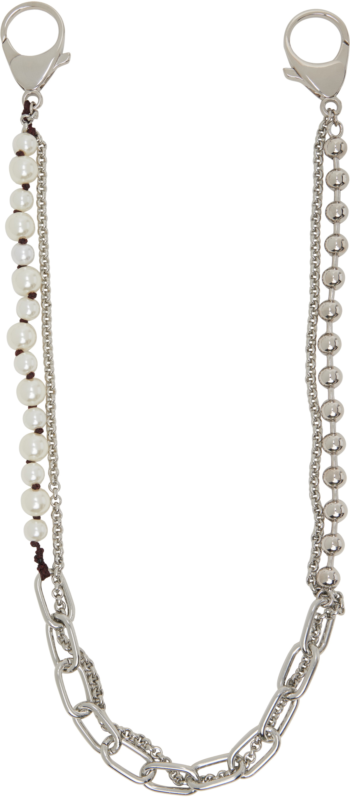 Marni Silver & White Metal & Faux-Pearls Charm Wallet Chain