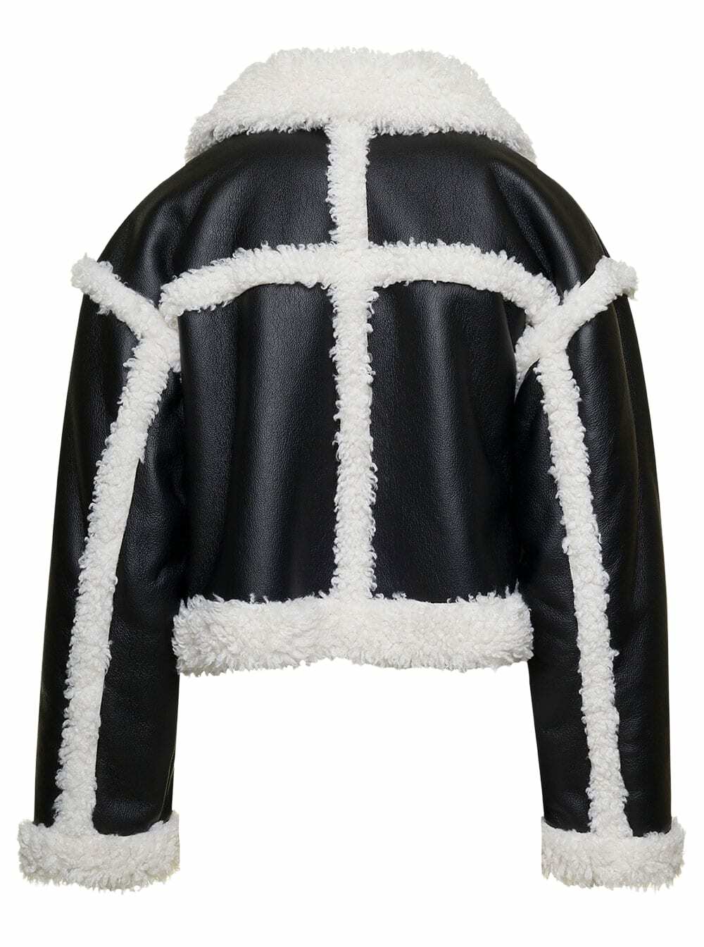 STAND STUDIO khristy Black And White Shearling Jacket With Faux Fur Trims In Faux Leather Woman