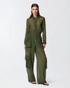 Pinko Georgette Jumpsuit With Cargo Pockets Green Rainforest