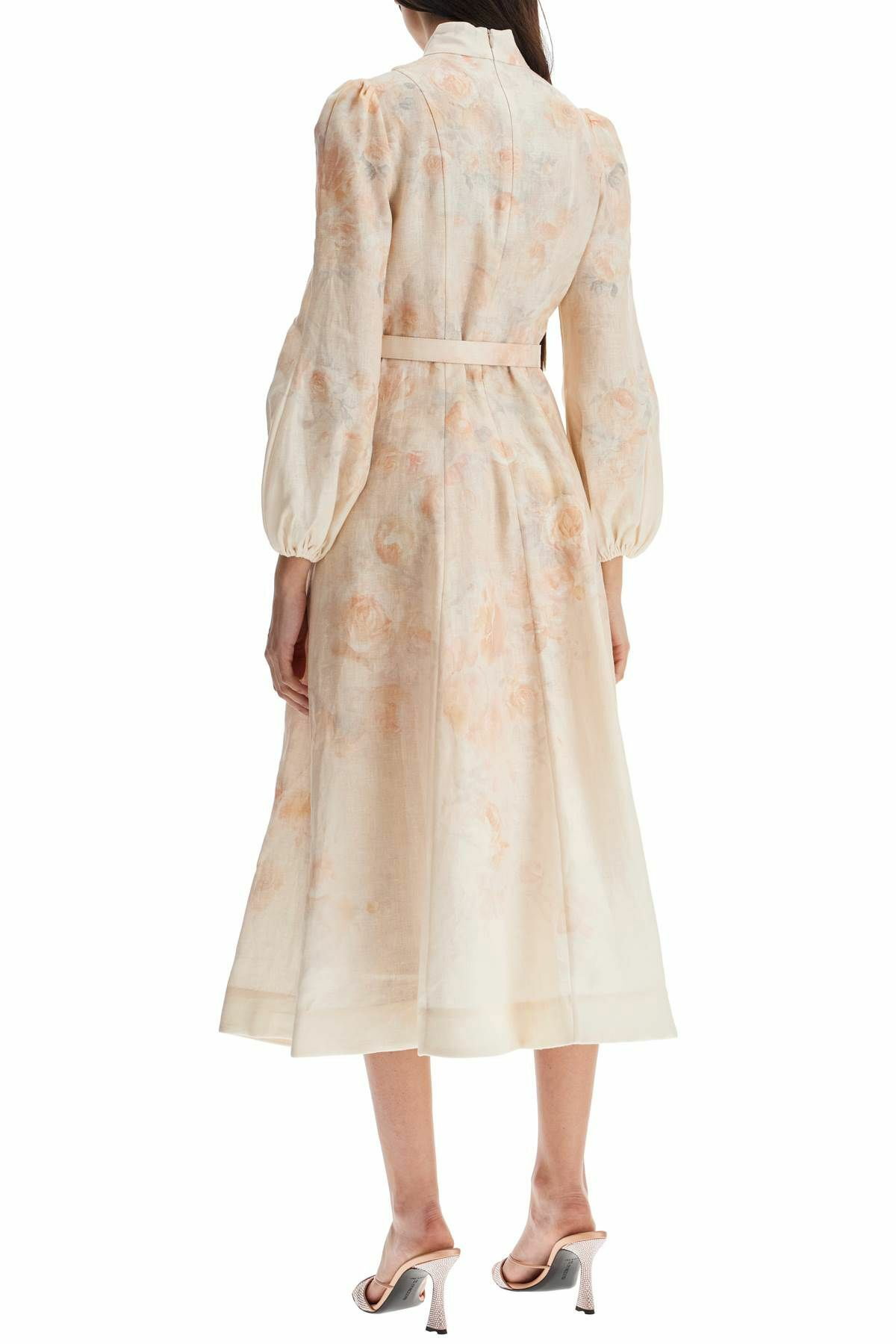 ZIMMERMANN red floral linen midi dress with ruffled sleeves