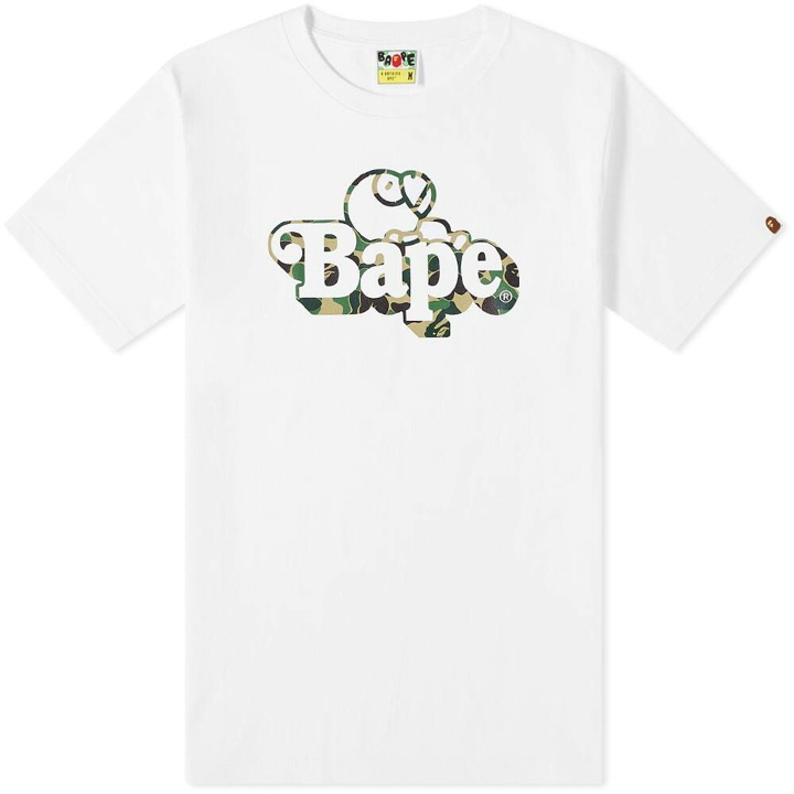 Photo: A Bathing Ape Men's ABC Camo Milo On BAPE T-Shirt in White/Green