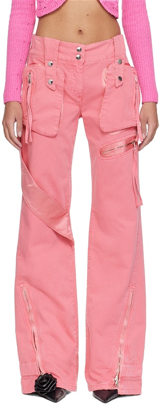 Photo: Blumarine Pink Garment-Dyed Denim Cargo Pants