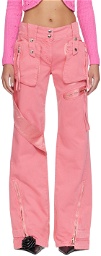 Blumarine Pink Garment-Dyed Denim Cargo Pants