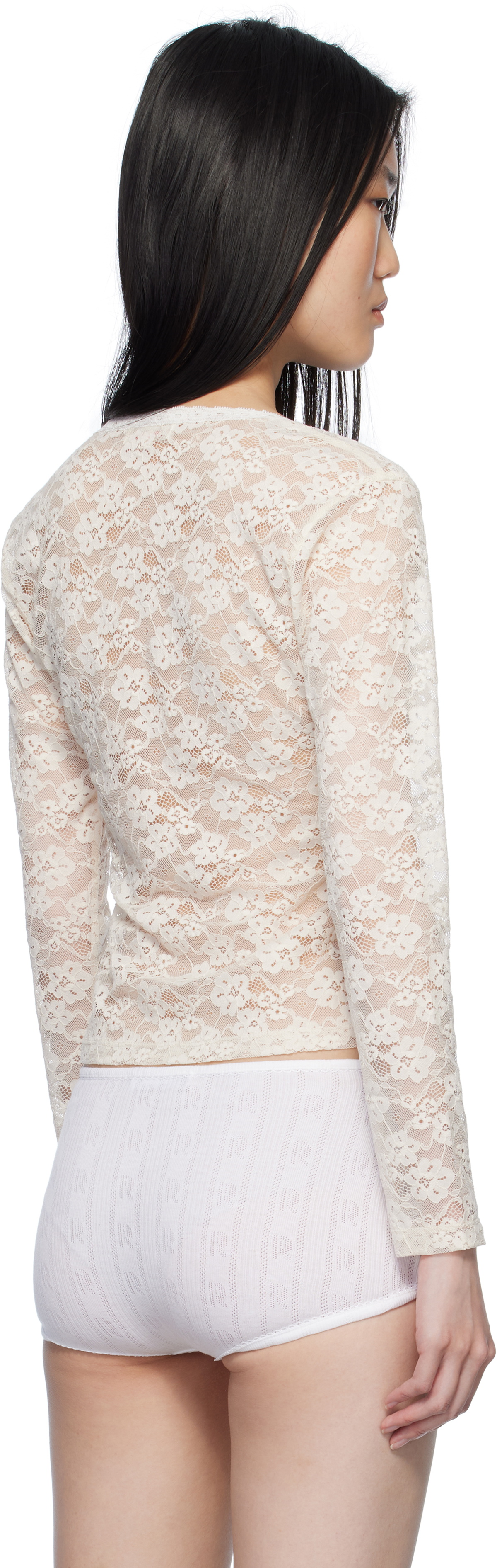 Yuhan Wang SSENSE Exclusive Off-White Ribbon Lace Blouse Yuhan Wang