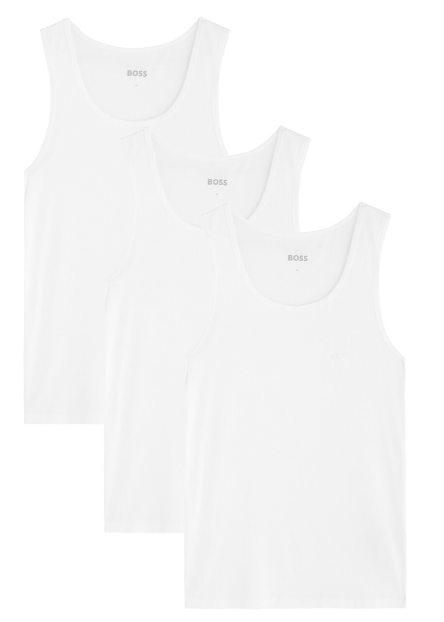 Boss Logo-embroidered Cotton Tank set of Three White