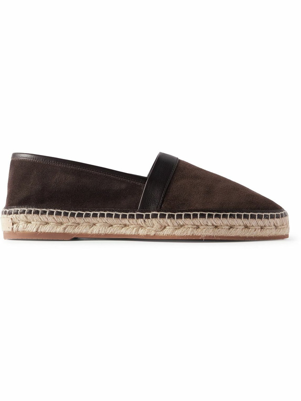 Photo: Manolo Blahnik - Nerano Leather-Trimmed Suede Espadrilles - Brown