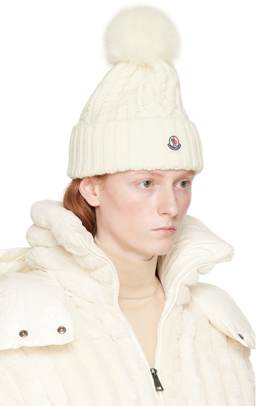 Moncler White Pom-Pom Beanie Moncler