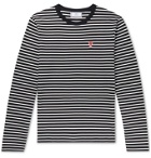 AMI - Logo-Appliquéd Striped Cotton-Jersey T-Shirt - Black