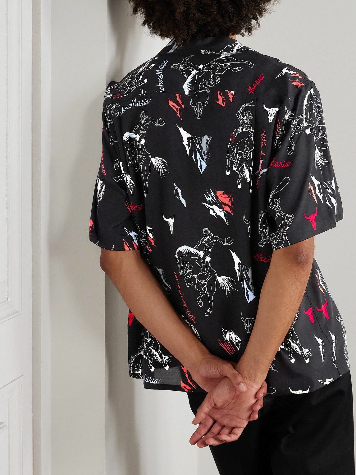 Wacko Maria - Convertible-Collar Printed Woven Shirt - Black