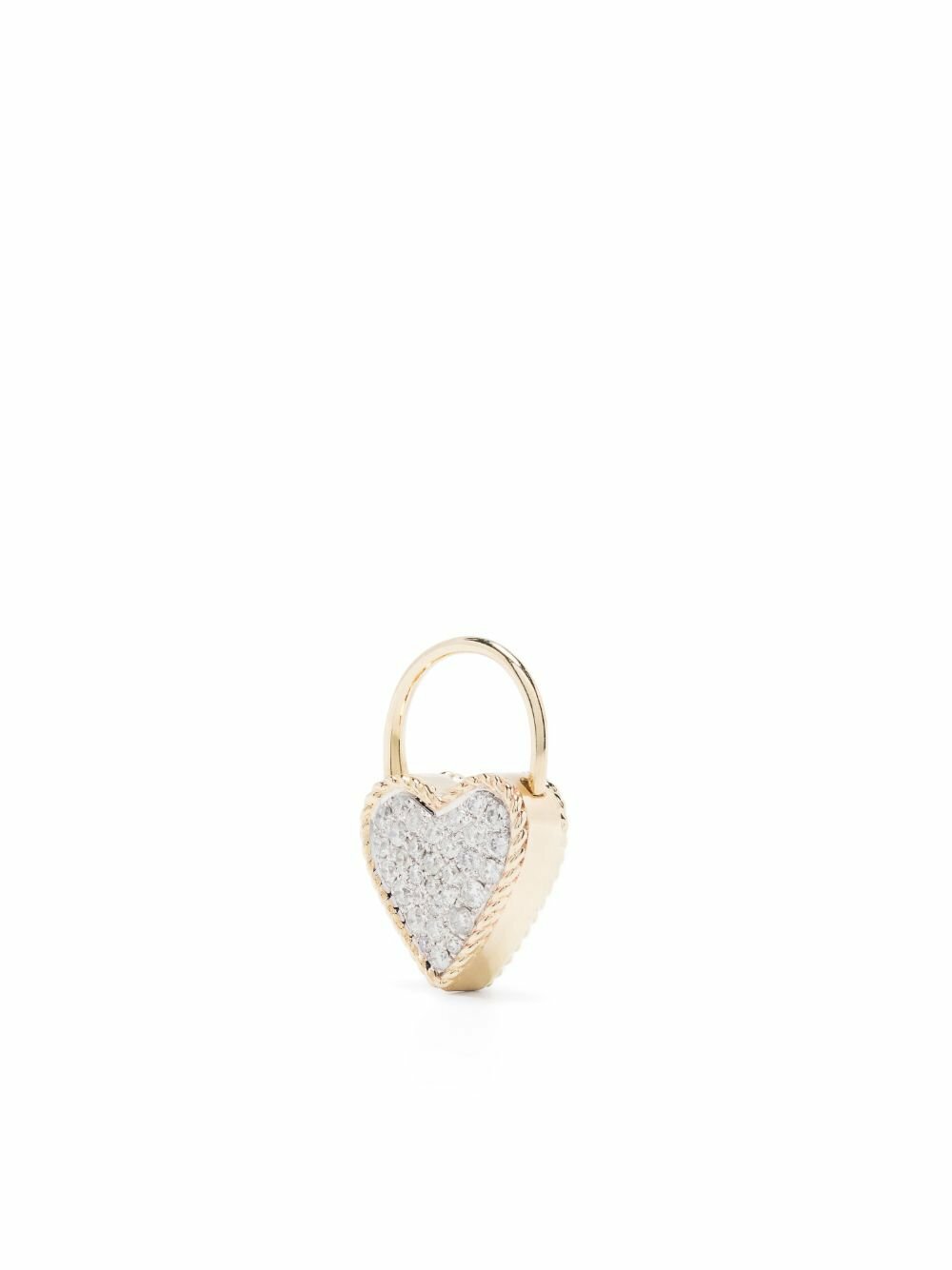 Yvonne Léon 9K Yellow Gold Creole Cadenas Coeur Diamond Single Drop Earring