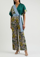 Diane Von Furstenberg Rinna Patchwork Satin Jumpsuit Green