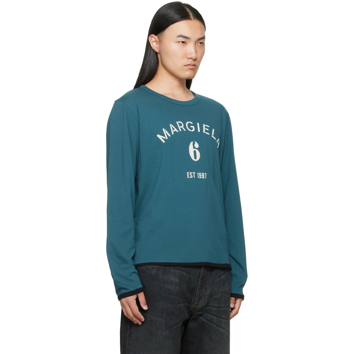 MM6 Maison Margiela Blue Long-Sleeved Reversible T-shirt