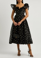 Zimmermann Crush Heart-print Linen-blend Midi Dress Black