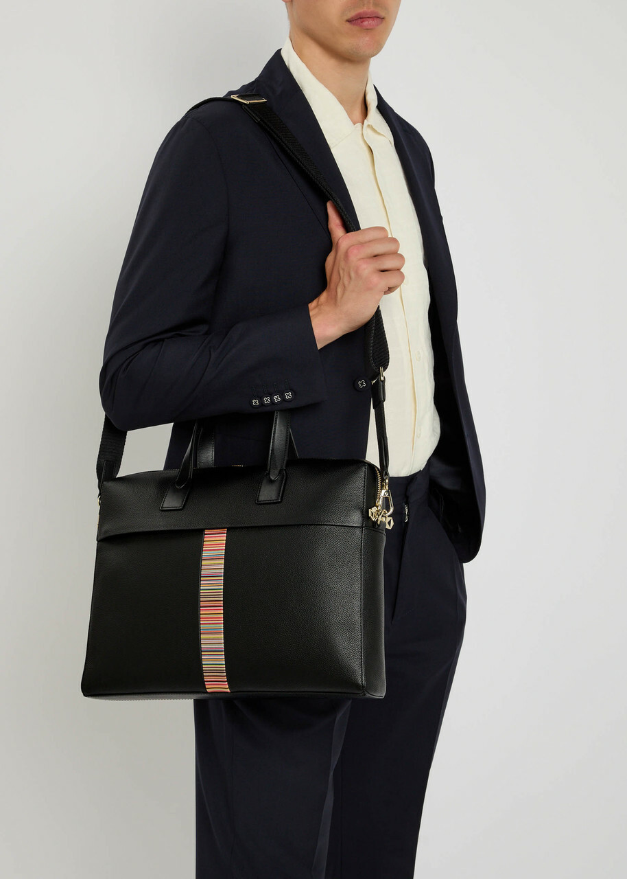 Paul Smith Striped Grained Leather Briefcase - Black - One Size