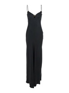 TwinSet Black Long Dress With Thin Shoulder Straps And Metallic Logo Plaque On The Back In Tech Fabric Woman