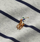POLO RALPH LAUREN - Slim-Fit Logo-Embroidered Striped Melangé Interlock Cotton T-Shirt - Gray
