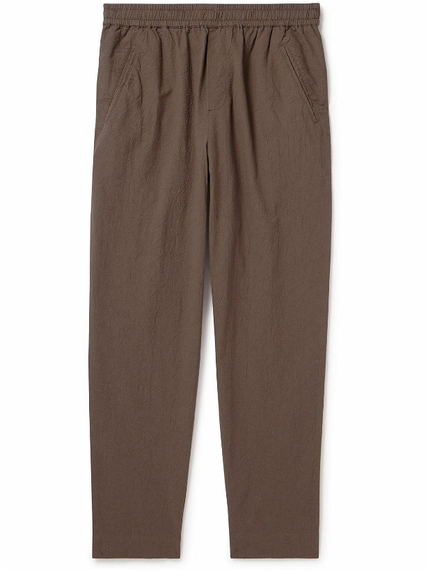 Photo: Folk - Assembly Tapered Crinkled-Cotton Trousers - Brown