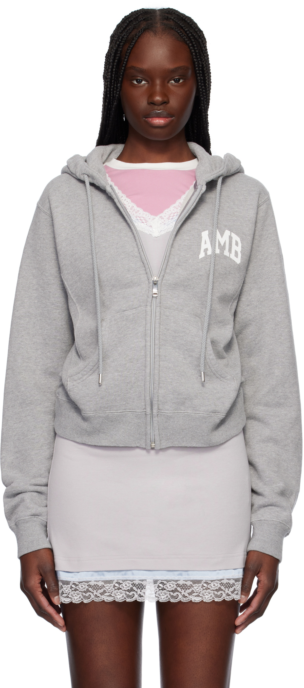 AMBUSH Gray 'AMB' Graphic Zip-Up Hoodie Ambush