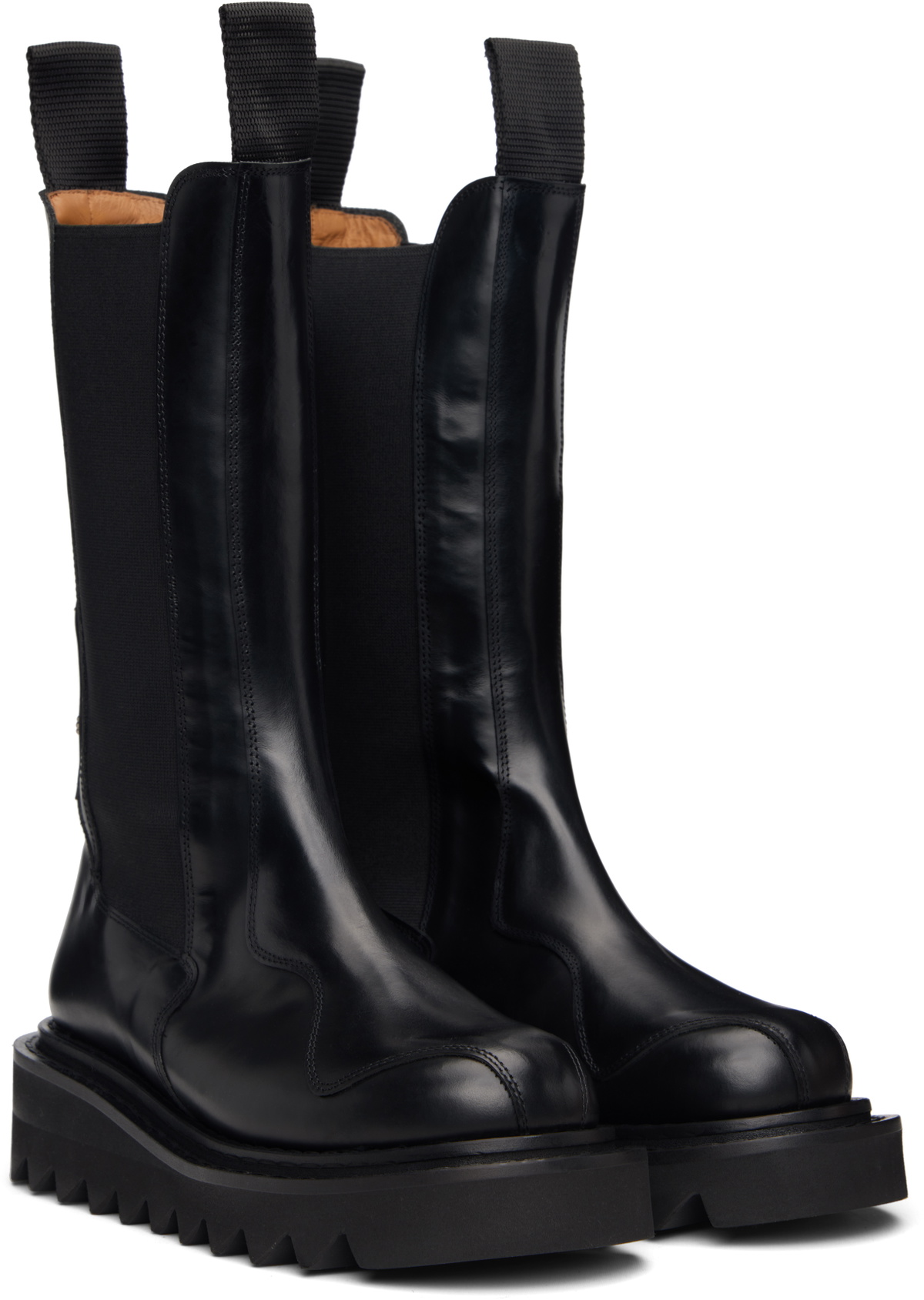 Toga Pulla SSENSE Exclusive Black Mid Calf Leather Chelsea Boots
