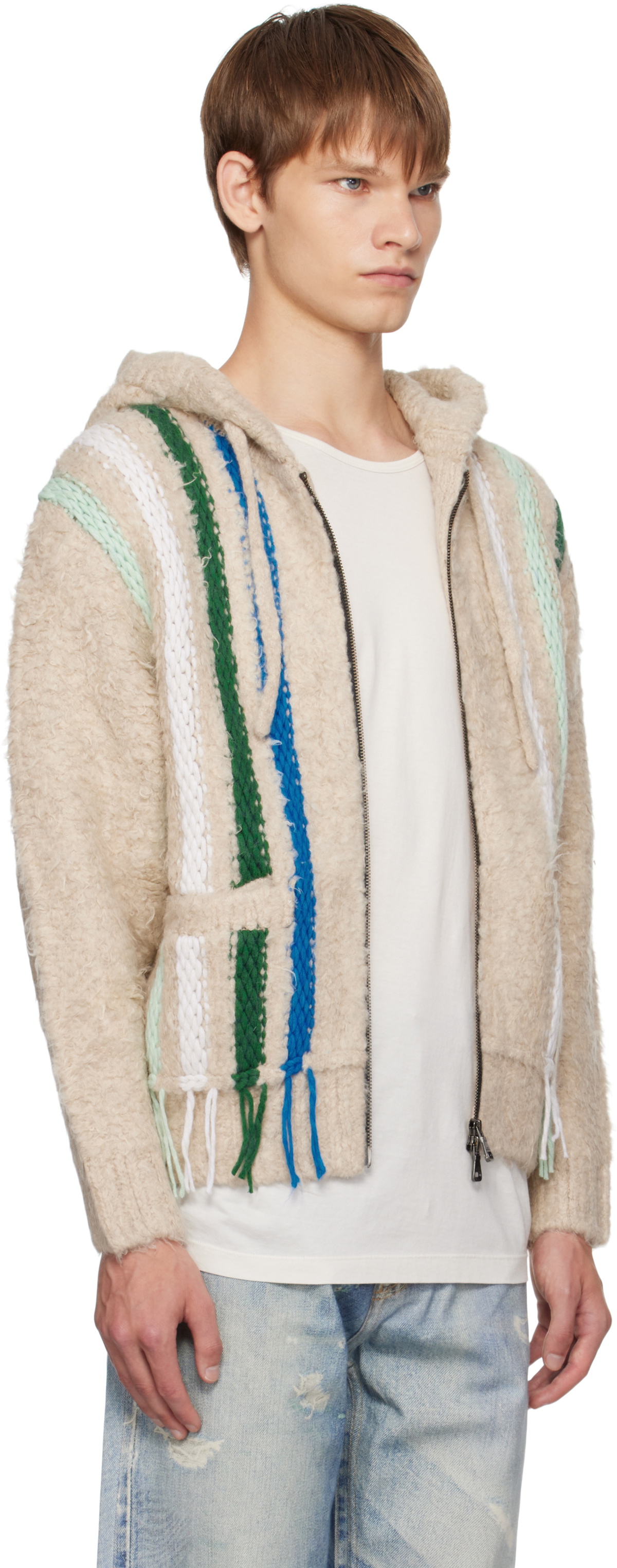 Andersson Bell Beige Reverse Stripe Knit Hoodie