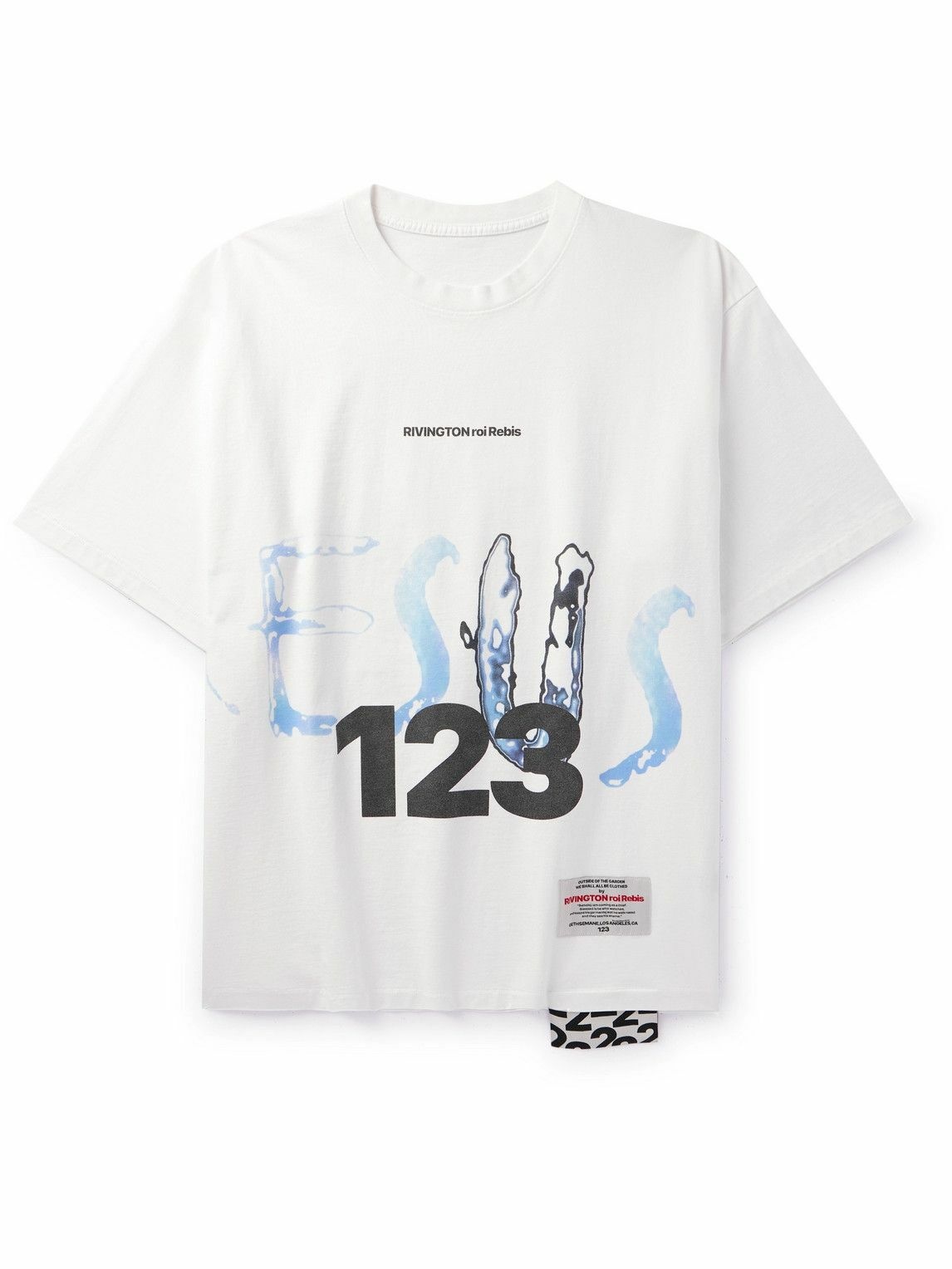 Photo: RRR123 - Cesus Saves World Tour Logo-Print Appliquéd Cotton-Jersey T-Shirt - White