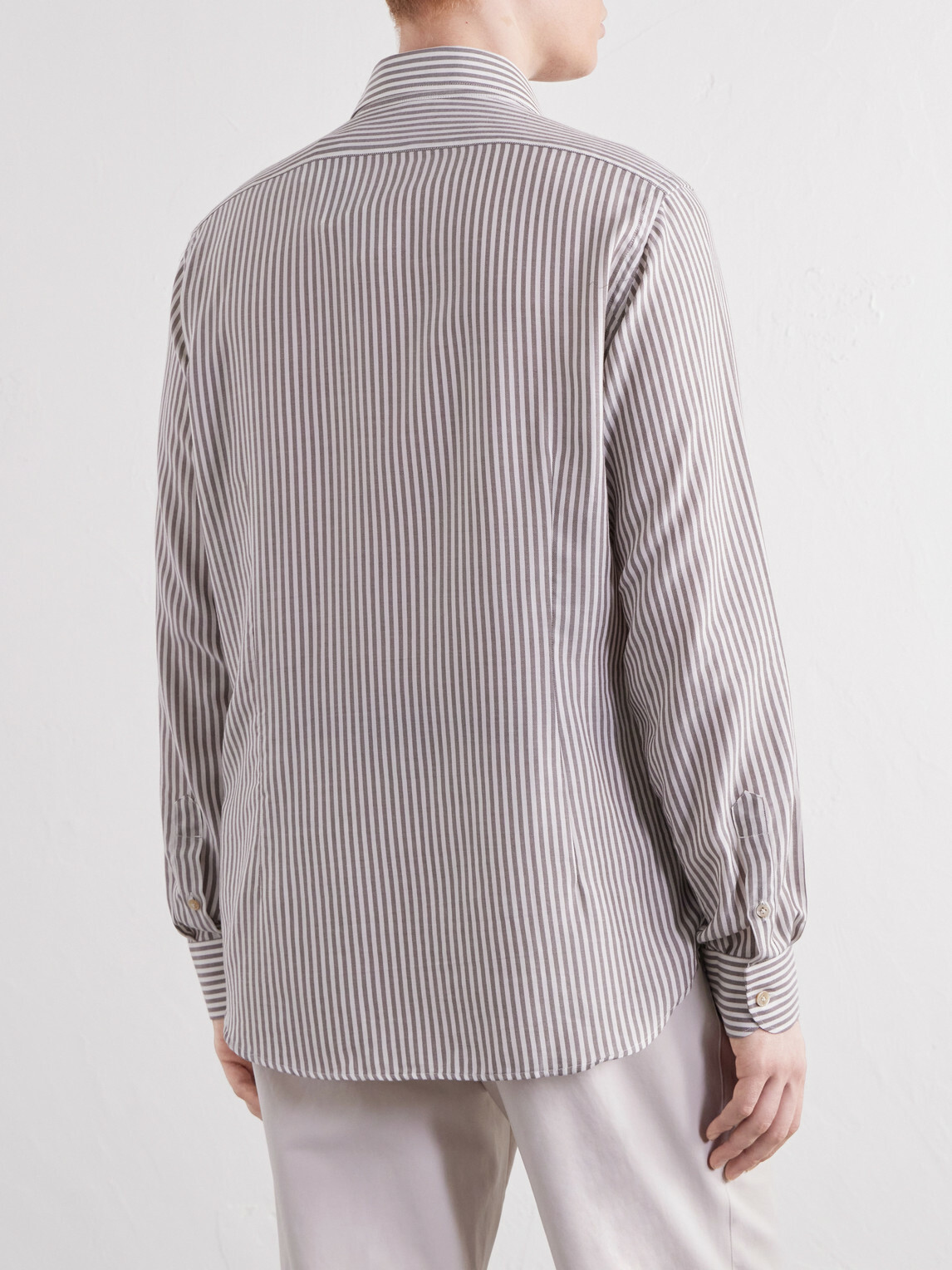 Eleventy - Striped Lyocell and Cotton-Blend Shirt - Brown