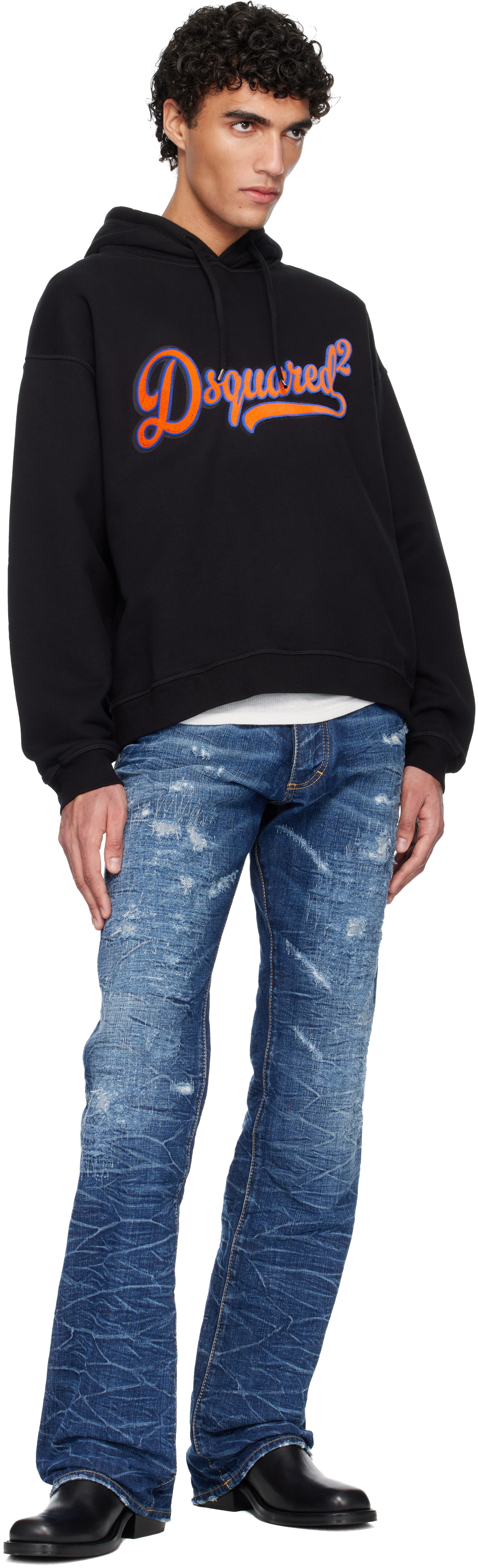 Dsquared2 Black Relax Fit Sponge Patch Hoodie