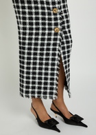Balmain Checked Tweed Midi Skirt Black And White