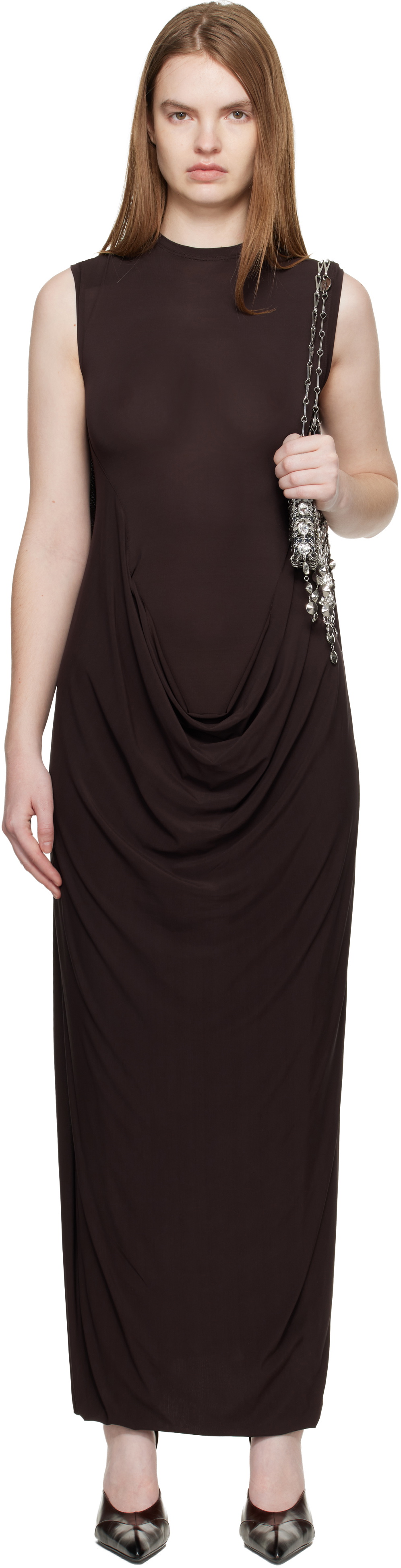 Jean Paul Gaultier Brown Double Layer Draped Maxi Dress