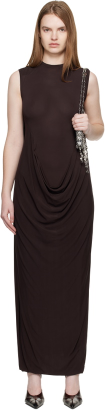 Photo: Jean Paul Gaultier Brown Double Layer Draped Maxi Dress