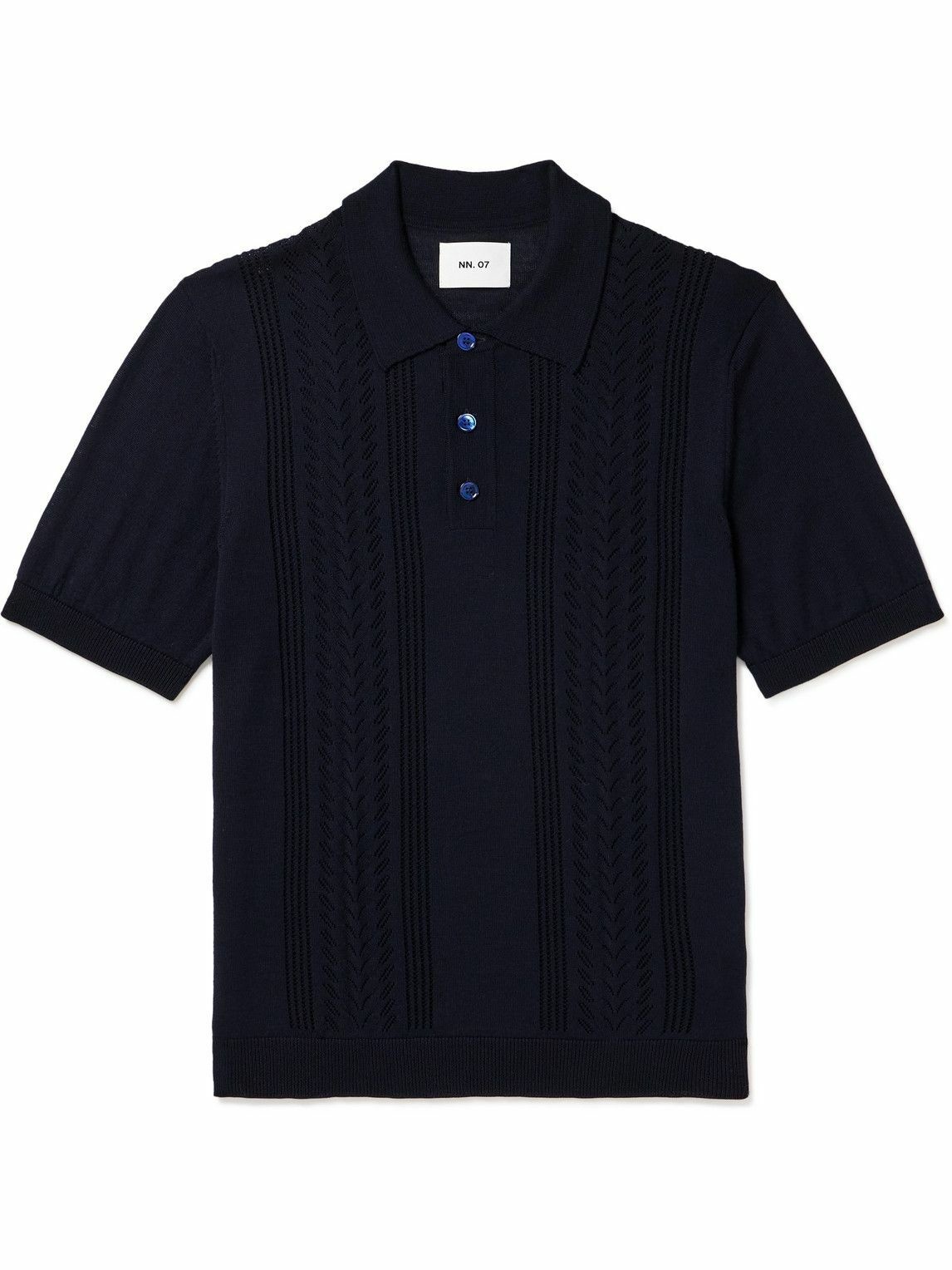 Photo: NN07 - Thor 6539 Pointelle-Knit Wool-Blend Polo Shirt - Blue