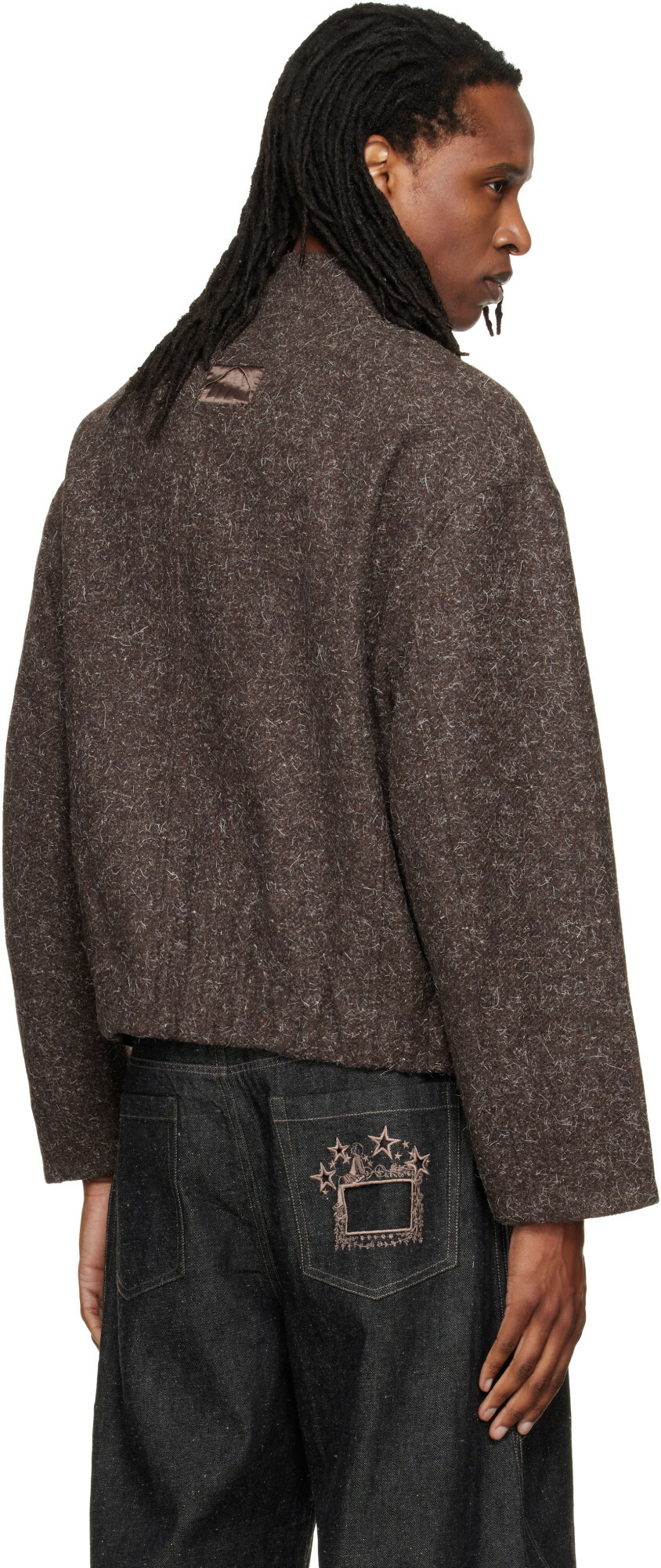 NULLUS Brown Wool Strapped Zipper Blouson Jacket