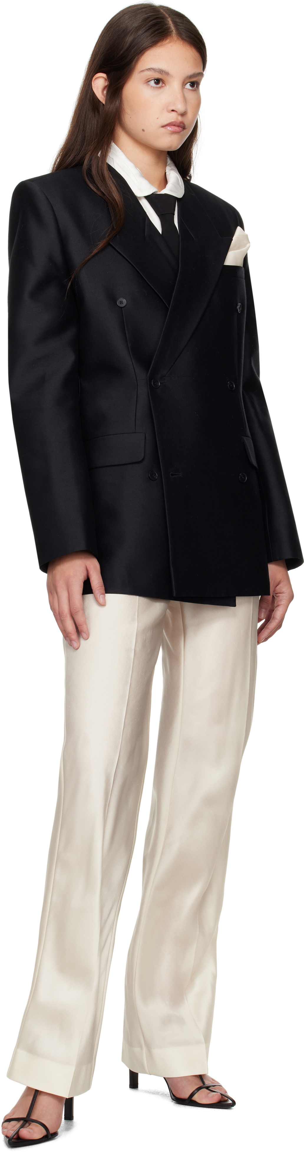 GIA STUDIOS Black Taffeta Tie Scarf