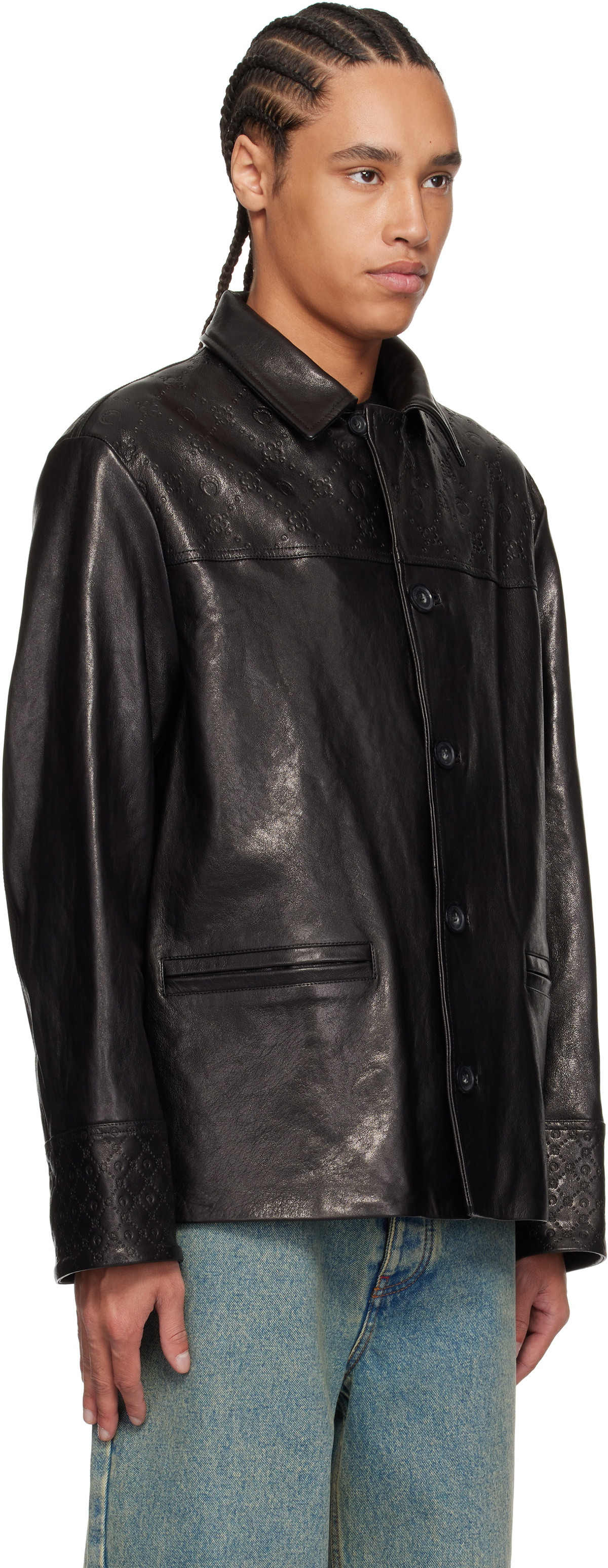 Marine Serre Black Monogram Embossed Boxy Leather Jacket