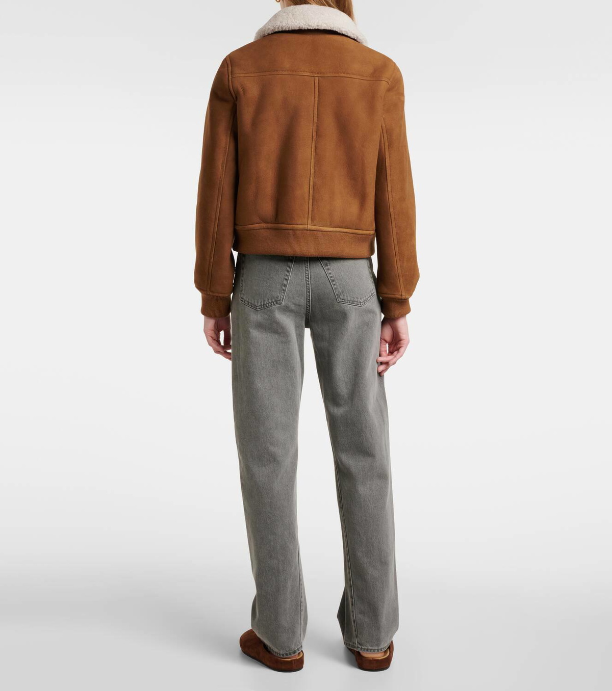 Yves Salomon Shearling-trimmed suede bomber jacket