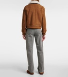 Yves Salomon Shearling-trimmed suede bomber jacket