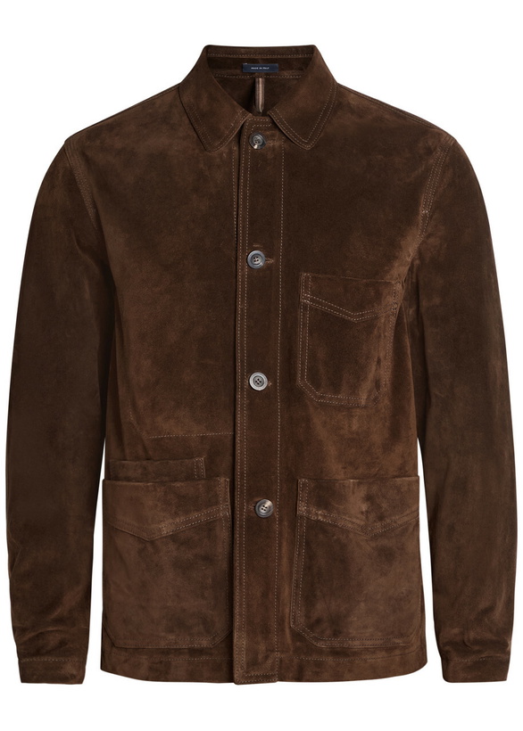 Photo: Drake's Chore Patch Pocket Suede Overshirt Brown