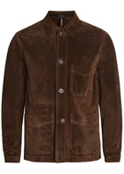 Drake's Chore Patch Pocket Suede Overshirt Brown