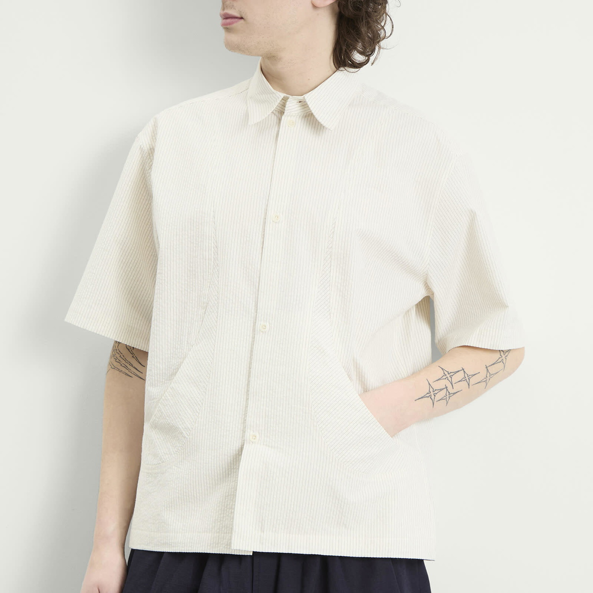 Sage Nation Men's Takeshi Shirt in Ivory Stripe