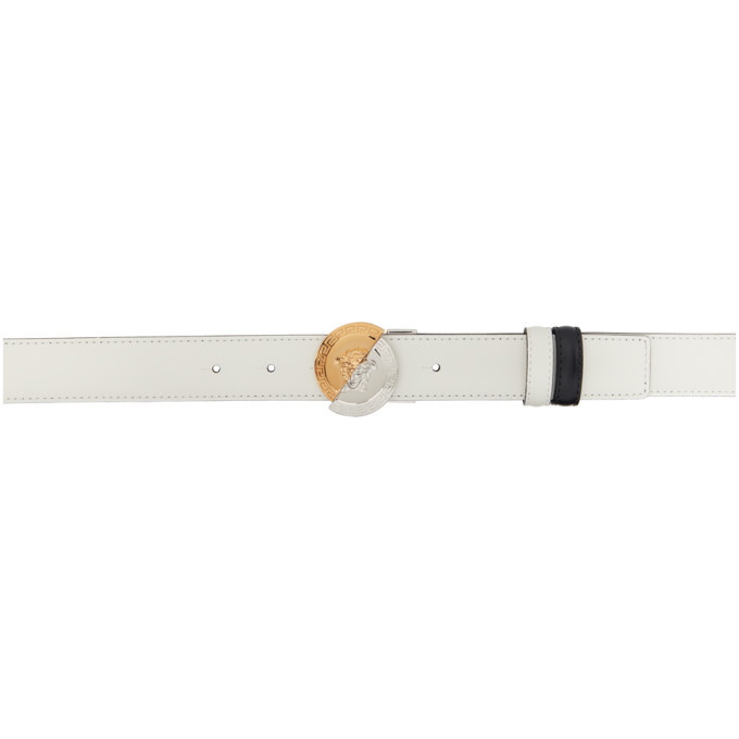 Photo: Versace Reversible White and Black Split Coin Medusa Belt