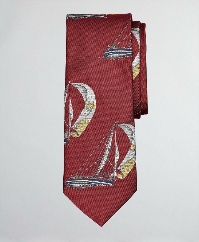 Photo: Brooks Brothers Men's Limited Edition Archival Collection Sail Boat Silk Tie | Red