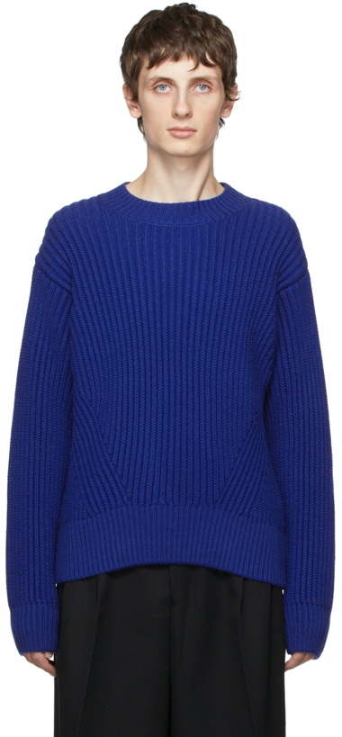 Photo: AMI Alexandre Mattiussi Blue Virgin Wool Rib Boxy Sweater