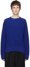 AMI Alexandre Mattiussi Blue Virgin Wool Rib Boxy Sweater