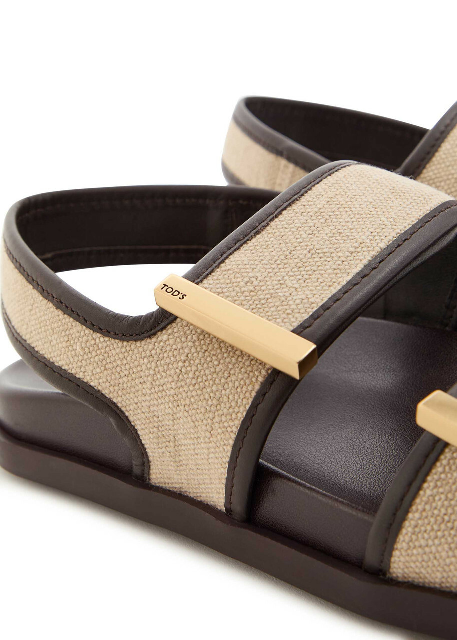 Tods Canvas and Leather Sandals Beige