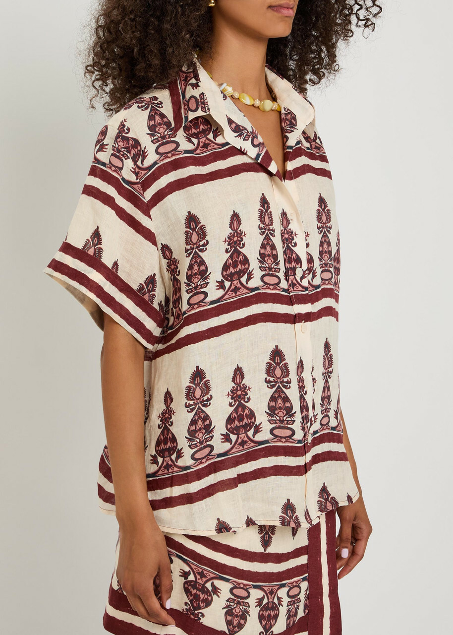 Johanna Ortiz La Creciente Printed Linen Shirt Ecru